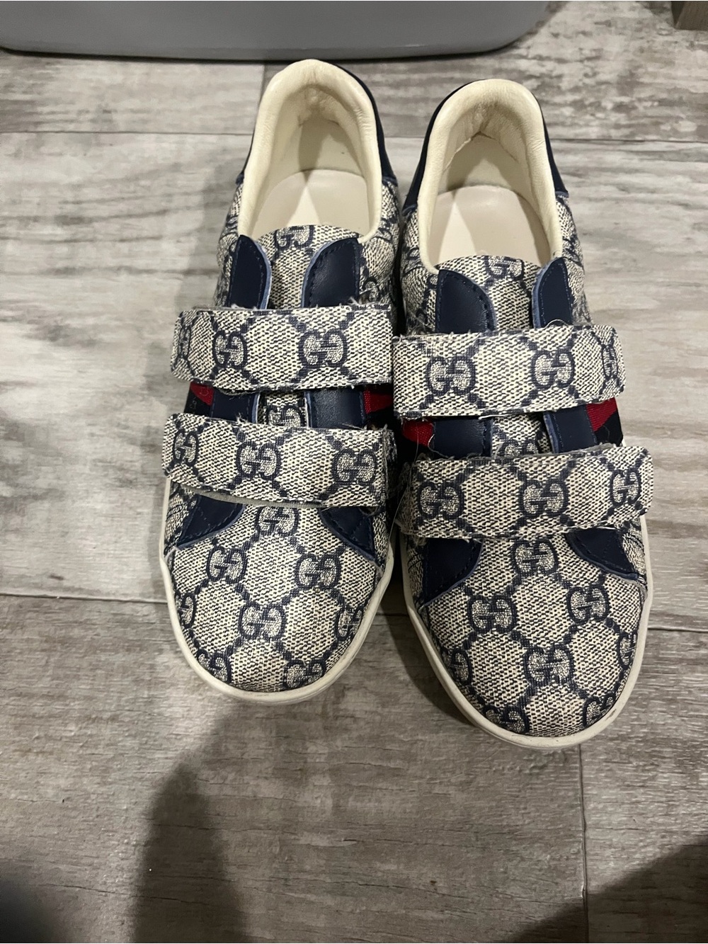 Gucci Blue/White GG Canvas Velcro Strap Sneakers with Red Web inspired